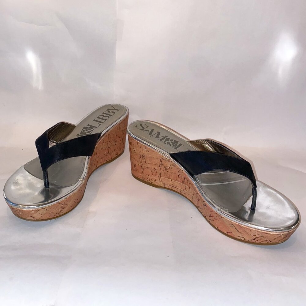 Sam & Libby Cork Wedge Sandals | Black | Size 10
